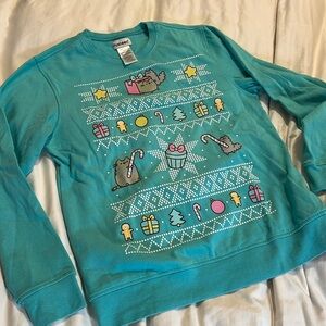 Pusheen turquoise holiday sweater